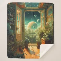 Out of this World - Room with a planetary View Sherpa Blanket