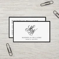 Elegant Monogram Simple Black White Mobile Notary Business Card