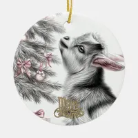 Baby Goat Christmas 11 and YOUR PHOTO Ceramic Ornament
