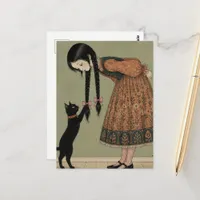 Black Cat Plays With Braids Postcard