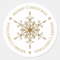 Elegant Gold Glitter Snowflake Merry Christmas Classic Round Sticker