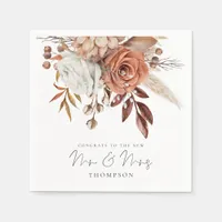 Rustic Terracotta Florals Congrats Mr Mrs Wedding  Napkins