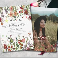 Burgundy and Salmon Pink Wild Flowers Graduation  Invitation