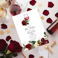 Burgundy and Gold Floral Wine themed Bridal Shower Invitation