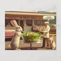 Funny Rabbit Orders Salad at a Diner AI Art Postcard