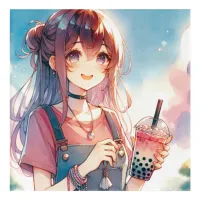 Cute Anime Girl Holding a Boba Tea Acrylic Print