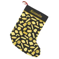 Italian Restaurant Pasta Patterned Black Small Christmas Stocking