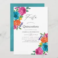 Watercolor Floral Fiesta Quinceañera Invitation