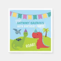 Cute Personalised Dinosaur themed Party Paper Napkins