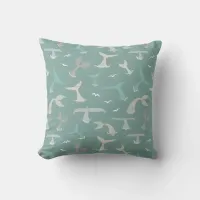 Whale Tails Ocean Blue Grey Coastal Patterned Throw Pillow