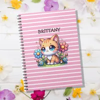 Cute  Orange Kitty Cat in Flowers Personalized Notebook