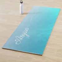 Personalized Aqua Blue Gradient Name Yoga Mat