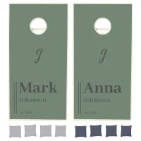 Elegant Monogam Sage Couple Wedding Cornhole Set