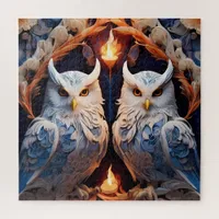 Two Snow White Owls by Candlelight Jigsaw Puzzle