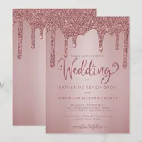 Luxury Rose Gold Glitter Drips Wedding Invitation