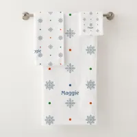 Christmas snowflakes with dots pattern bath towel set