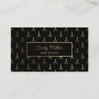 Black & Gold Scissor Pattern Hair Stylist Salon  Business Card