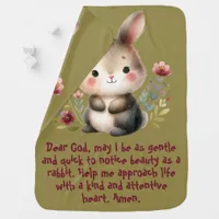 Rabbit Woodland Kids Christian Prayer on Green | Baby Blanket