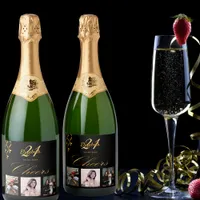 Birthday party black gold cheers photo sparkling wine label