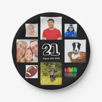 21st birthday party photo collage guy black paper plates