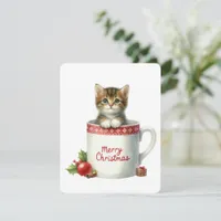 Merry Christmas Cat In A Mug - Christmas Holiday Card