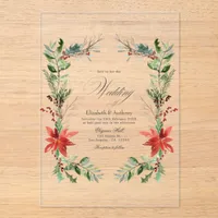 Christmas Winter Floral Transparent Wedding Acrylic Invitations