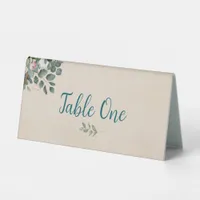 Blush Sage Floral Wedding Table Number Table Tent Sign