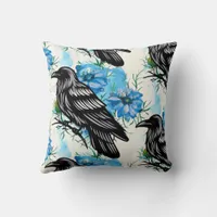 Watercolor Flowers Floral Raven Botanicals Throw Pillow
