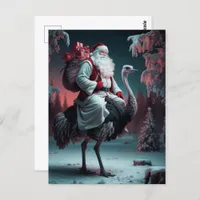 Funny Santa and Ostrich Christmas Snow Postcard