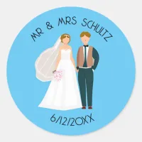 Personalized Mr and Mrs Bride and Groom  Classic Round Sticker