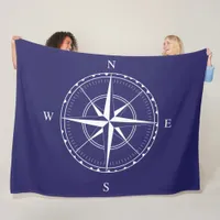 Hamptons Style Classic Blue White Ships Compass Fleece Blanket