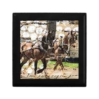 Beautiful Two Horse Team Mixed Media Collage Keepsake Box