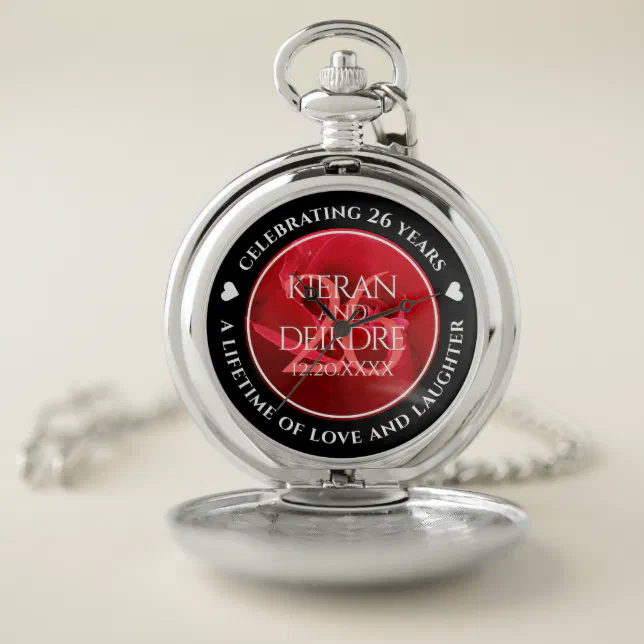 Elegant 26th Rose Wedding Anniversary Celebration Pocket Watch