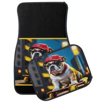 Colorful Bulldog Skater Cruising Through the City Car Floor Mat