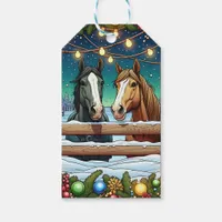 Two Festive Cartoon Horses in Comic Book Style Gift Tags