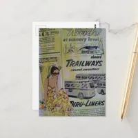1950s travel and vacation ads lady mixed media  postcard