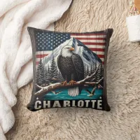 Bald Eagle Perched on Branch With Mountains Throw Pillow