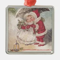 Vintage Christmas Kiss Metal Ornament