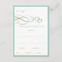 Hearts Wedding Response Cards (Turquoise & Gold)