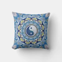 Yin Yang Balance Life Blue Yellow Mandala Throw Pillow