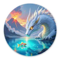 Surreal White Dragon and Gold Fish   Ceramic Knob