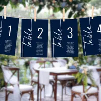 Script Navy White Table Number Names Seating Chart