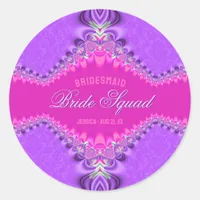 Pink Purple Damask Lace Bridal Squad Classic Round Sticker