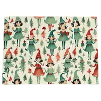Cute Vintage Elves Christmas Seasonal  Large Gift Bag