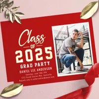 Red Class of 2025 Photo Graduation Party Foil Invitation