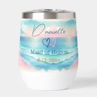 Personalized Maid of Honor to be Coastal Wedding Thermal Wine Tumbler