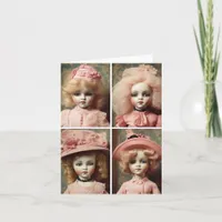 Four Dressed in Pink Creepy Vintage Dolls  Card