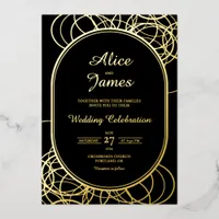 Modern Arch Luxury Elegant Black Gold Foil Wedding Invitation