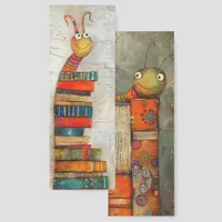 Quirky Bookworm Illustration Two-sided Bookmarks