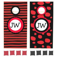 Custom Red and Black Monogrammed Cornhole Game